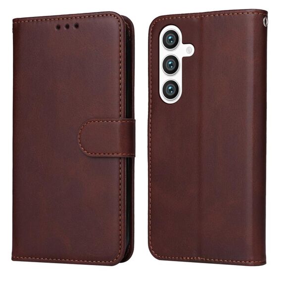 Custodia per telefono in pelle flip con texture classica in vitello per Samsung Galaxy S24 (marrone)