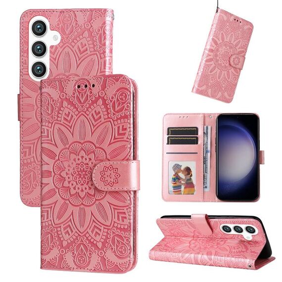 Custodia per telefono in pelle girasole goffrata per Samsung Galaxy S24 (oro rosa)