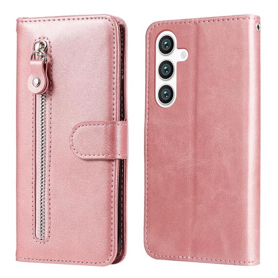Custodia per telefono in pelle con cerniera alla moda per Samsung Galaxy S24 (oro rosa)