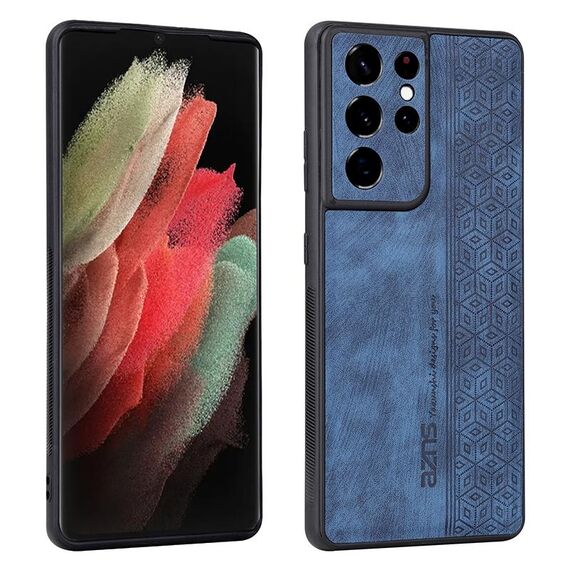 Custodia per Samsung Galaxy S21 Ultra 5G AZNS 3D goffrata con effetto pelle (blu zaffiro)