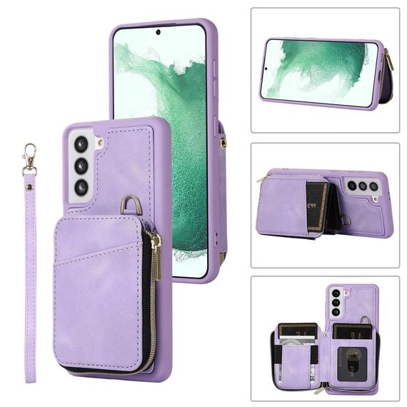 Per Samsung Galaxy S22 5G Zipper Card Bag Cover posteriore Custodia per telefono (viola)