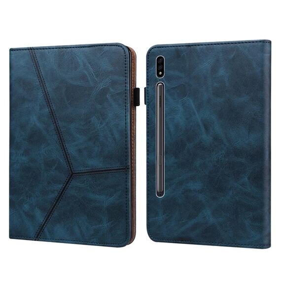 Per Samsung Galaxy Tab S7/S8/S9/S9 FE Custodia per tablet in pelle goffrata a righe in tinta unita (blu)