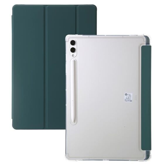 Custodia per tablet in pelle acrilica trasparente 3 volte per Samsung Galaxy Tab S9 (verde scuro)