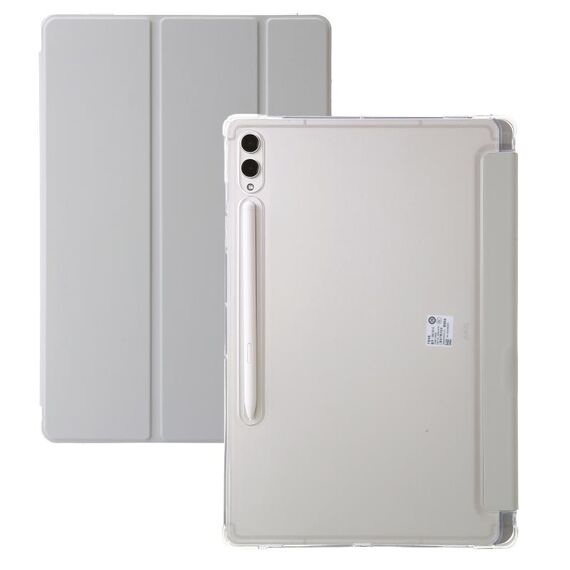 Custodia per tablet in pelle acrilica trasparente 3 volte per Samsung Galaxy Tab S9 (grigio)