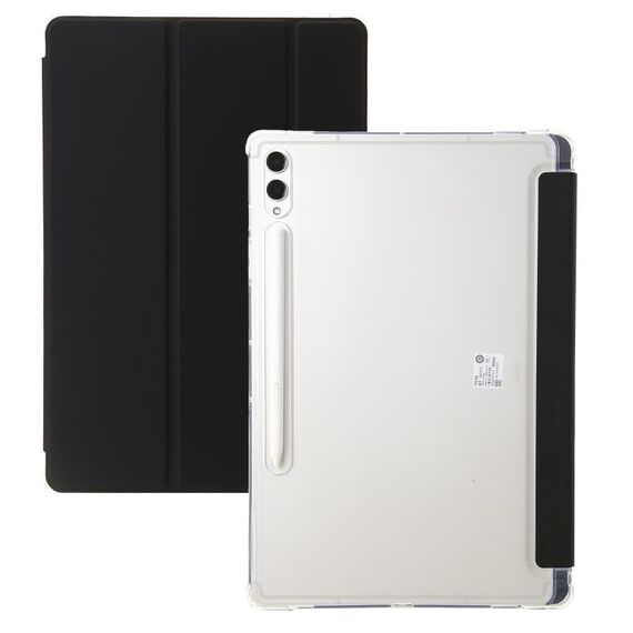 Custodia per tablet in pelle acrilica trasparente 3 volte per Samsung Galaxy Tab S9+ (nera)