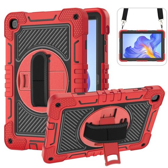 Per Honor Pad X8 Custodia per tablet in silicone con rotazione a 360 gradi per PC (rosso + nero)