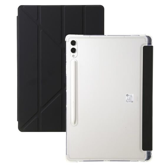 Per Samsung Galaxy Tab S9+ Custodia per tablet in pelle con deformazione acrilica trasparente (nera)