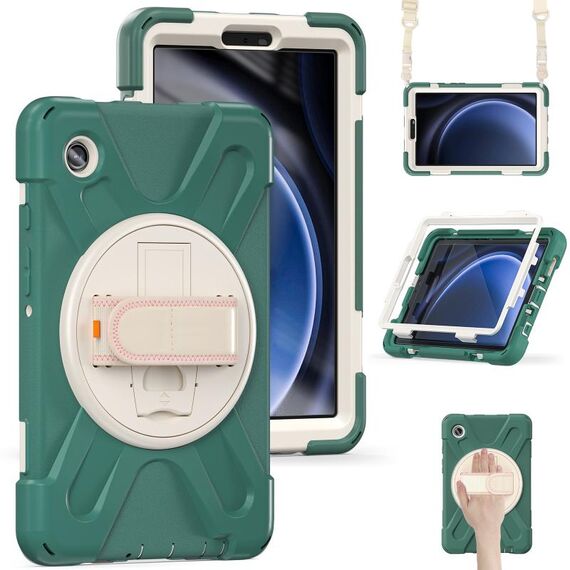 Per Samsung Galaxy Tab A9+ Maniglia rotante TPU + Custodia per tablet PC (verde smeraldo)
