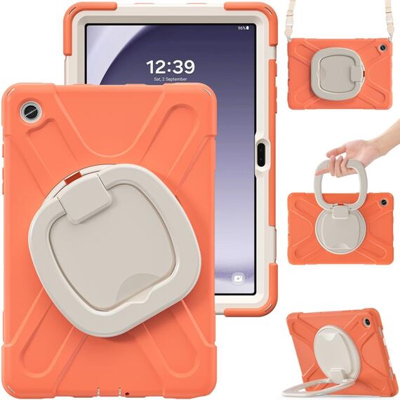Per Samsung Galaxy Tab A9+ Custodia ibrida in silicone per tablet PC con supporto e tracolla (Living Coral)