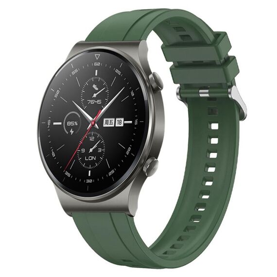 Per Huawei Watch GT2 Pro / GT 2e / GT2 46mm Modello di pneumatico Cinturino in silicone con fibbia in argento (Hu Yang Green)