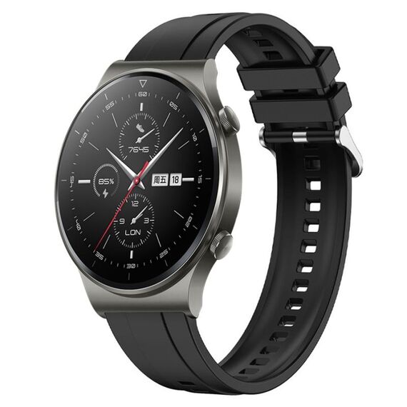Per Huawei Watch GT2 Pro / GT 2e / GT2 46mm Modello di pneumatico Cinturino in silicone con fibbia argentata (Nero)