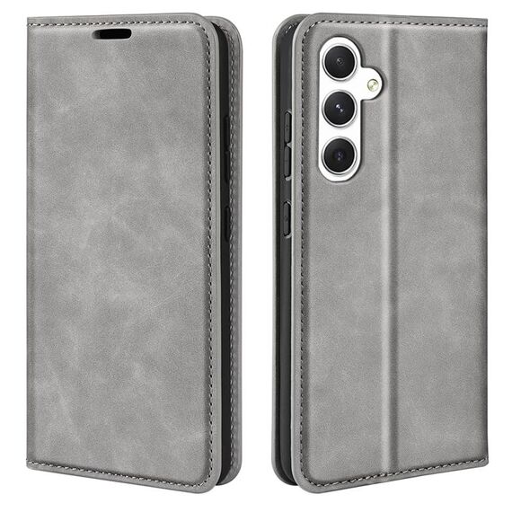 Per Samsung Galaxy S24 5G Custodia per telefono in pelle con aspirazione magnetica retro-skin (grigio)