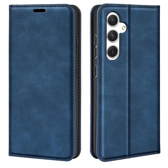Per Samsung Galaxy S24 5G Custodia per telefono in pelle con aspirazione magnetica retro-skin (blu scuro)