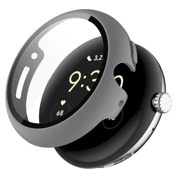 Per Google Pixel Watch 2 PC + custodia protettiva per orologio integrata con pellicola temperata (grigia)
