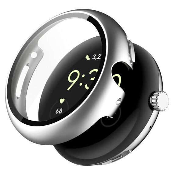 Per Google Pixel Watch 2 PC + custodia protettiva per orologio integrata con pellicola temperata (argento)