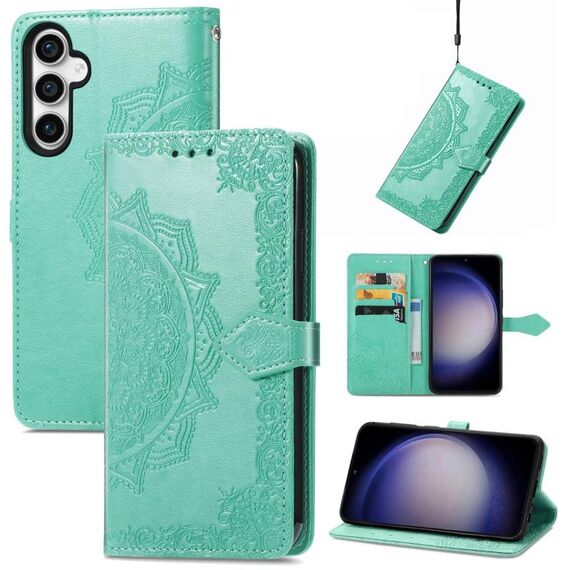 Custodia per telefono in pelle goffrata con fiori mandala per Samsung Galaxy A05 (verde)