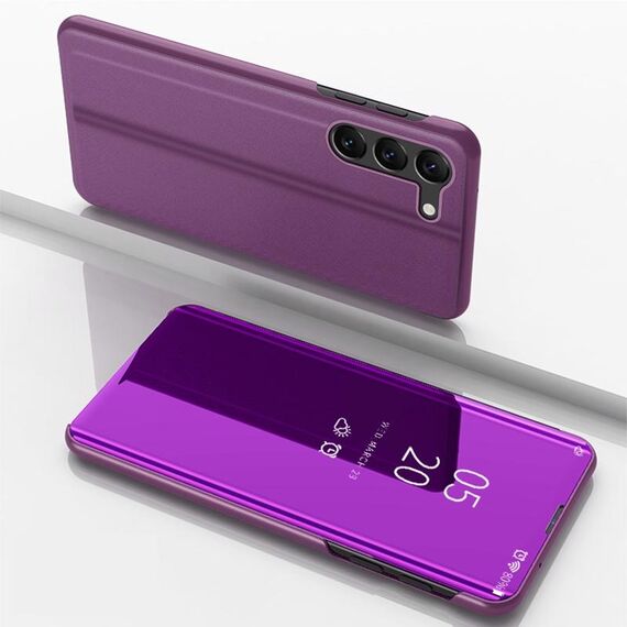 Custodia per telefono in pelle con vibrazione orizzontale a specchio placcato per Samsung Galaxy S24+ 5G con supporto (viola)