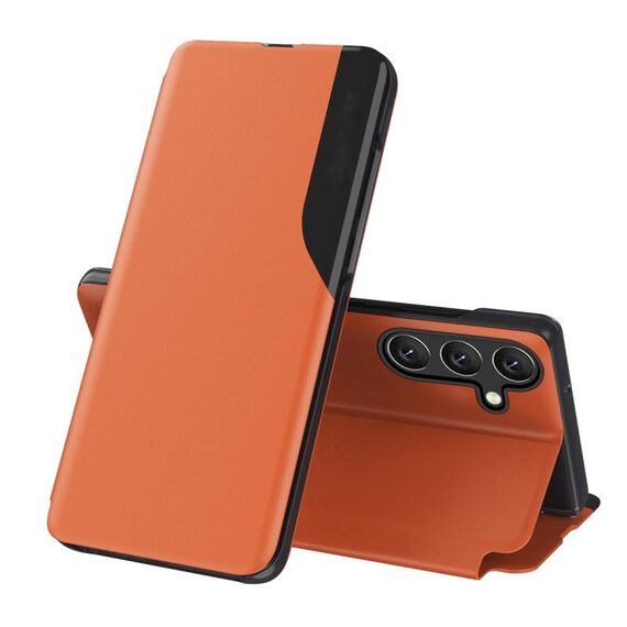Custodia per telefono in pelle con supporto a vibrazione per Samsung Galaxy S24+ 5G (arancione)