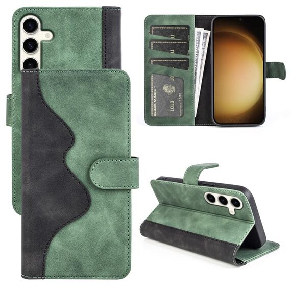 Custodia per cellulare in pelle con chiusura orizzontale con cuciture per Samsung Galaxy S24+ 5G (verde)