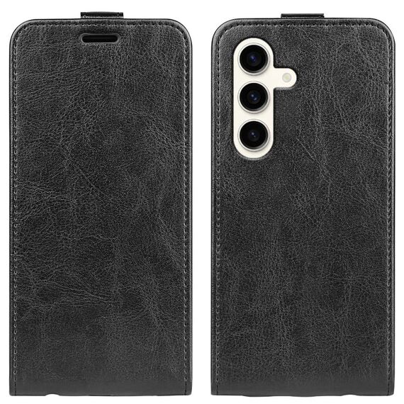 Custodia per telefono in pelle con vibrazione verticale texture Samsung Galaxy S24+ 5G R64 (nera)