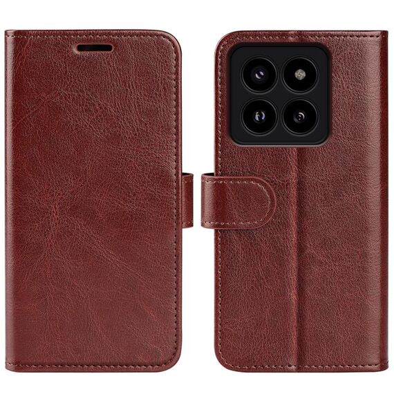 Custodia per telefono in pelle con vibrazione orizzontale con struttura Xiaomi 14 Pro R64 (marrone)