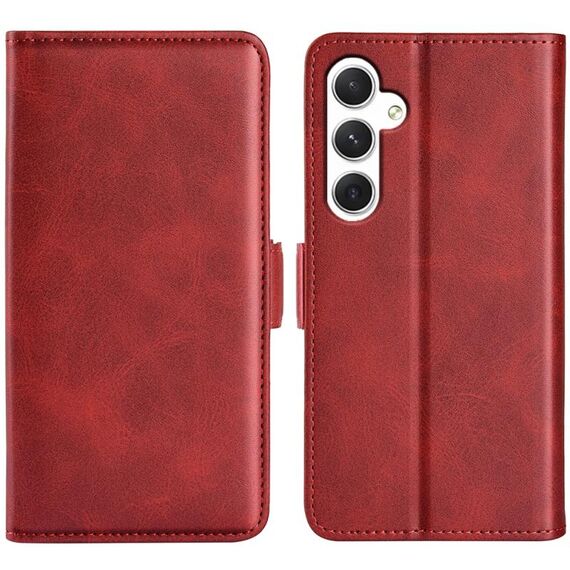 Per Samsung Galaxy S24+ 5G Custodia per telefono in pelle con chiusura orizzontale con fibbia magnetica bifacciale (Rosso)