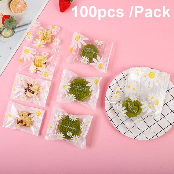 100 pz/pacco 4x9,5 cm modello margherita sacchetti per imballaggio di biscotti sacchetti richiudibili per macchina per snack