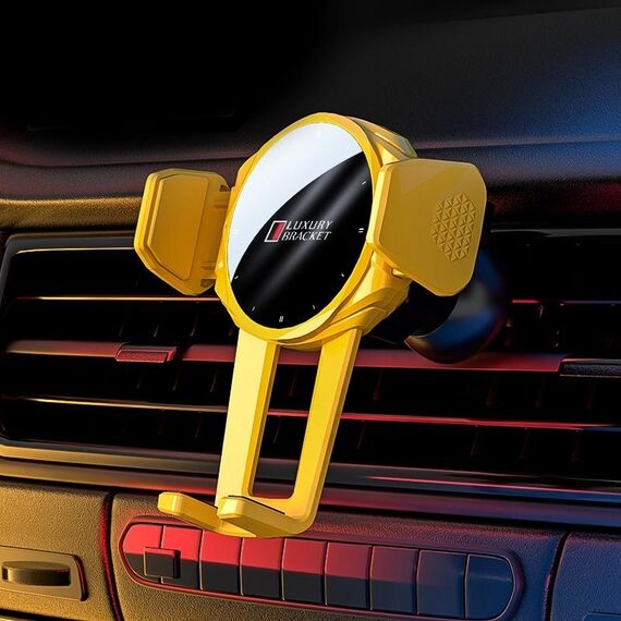 Supporto per auto con presa d'aria per ricarica rapida wireless V70 con blocco meccanico (giallo)
