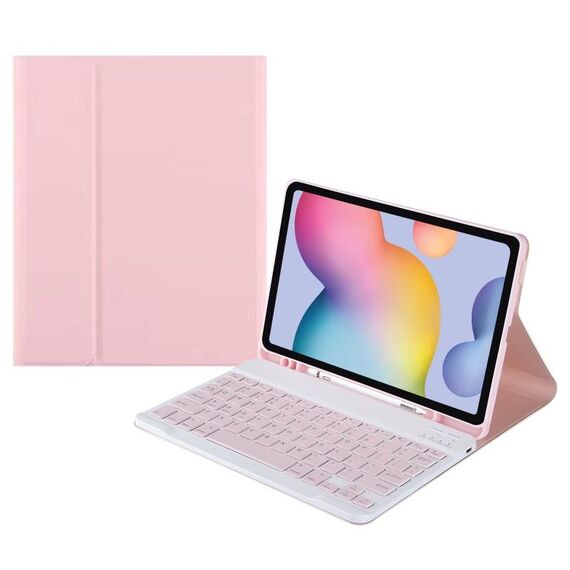 Custodia in pelle per tastiera Bluetooth con cappuccio quadrato per Samsung Galaxy Tab A9+ A7 con slot per penna (rosa)