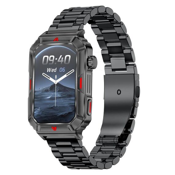 CF26 Supporto per braccialetto intelligente BT5.2 da 1,57 pollici Rilevamento del sonno, Stile: cinturino in acciaio (nero)