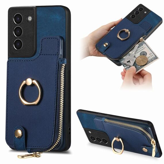 Custodia per telefono posteriore con cerniera verticale con anello in pelle incrociata per Samsung Galaxy S24+ 5G (viola)