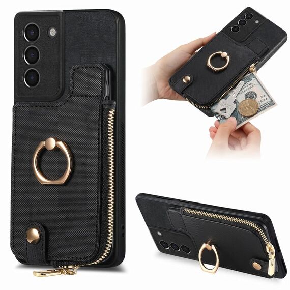 Custodia per telefono posteriore con cerniera verticale con anello in pelle incrociata per Samsung Galaxy S24+ 5G (blu)