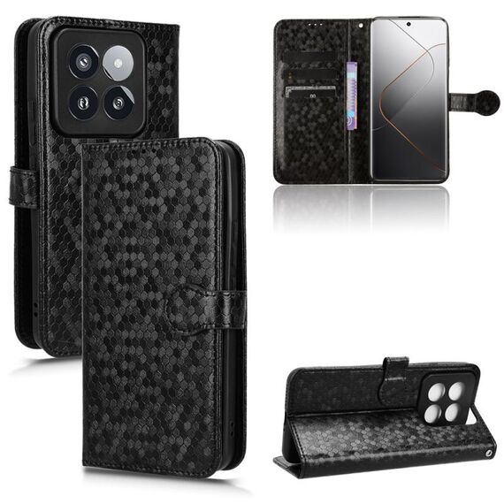 Custodia per telefono in pelle con texture a nido d'ape Xiaomi 14 Pro (nera)
