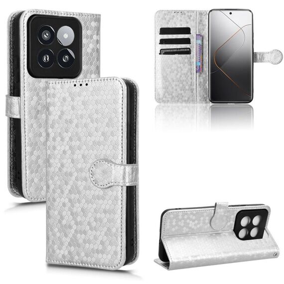 Custodia per telefono in pelle con texture a nido d'ape Xiaomi 14 Pro (argento)