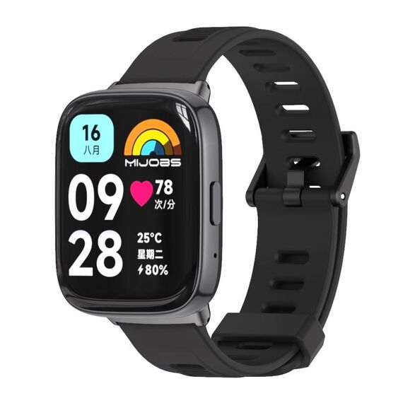 Per Redmi Watch 3 Lite / Watch 3 Active Mijobs cinturino in TPU traspirante con foro piatto (nero)