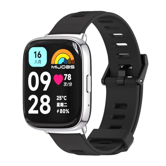 Per Redmi Watch 3 Lite / Watch 3 Active Mijobs cinturino in TPU traspirante con foro piatto (nero + argento)