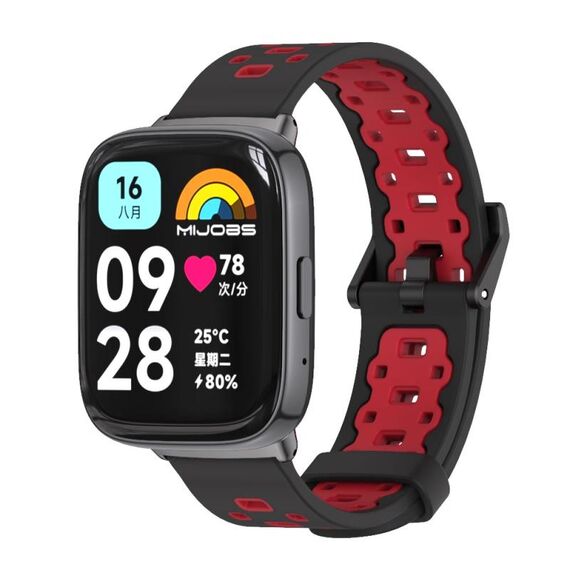 Per Redmi Watch 3 Lite / Watch 3 Active Mijobs cinturino in TPU traspirante con foro quadrato (nero rosso)