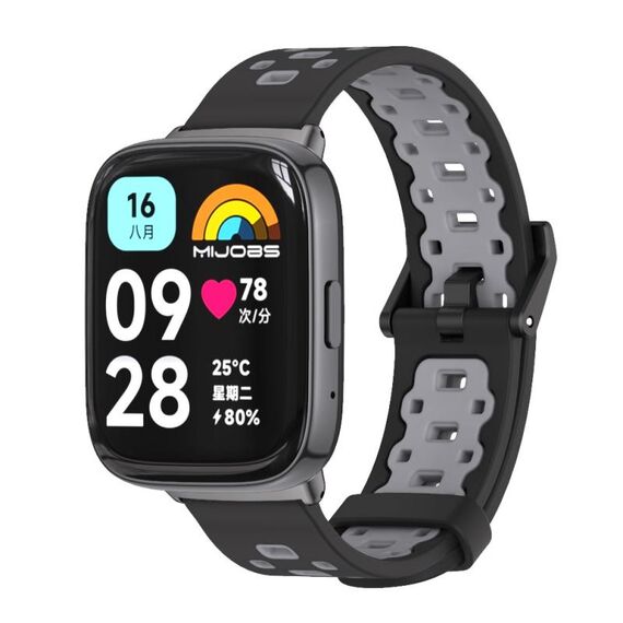 Per Redmi Watch 3 Lite / Watch 3 Active Mijobs cinturino in TPU traspirante con foro quadrato (nero grigio)