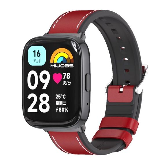 Per Redmi Watch 3 Lite / Watch 3 Active Mijobs cinturino in pelle TPU (rosso nero)