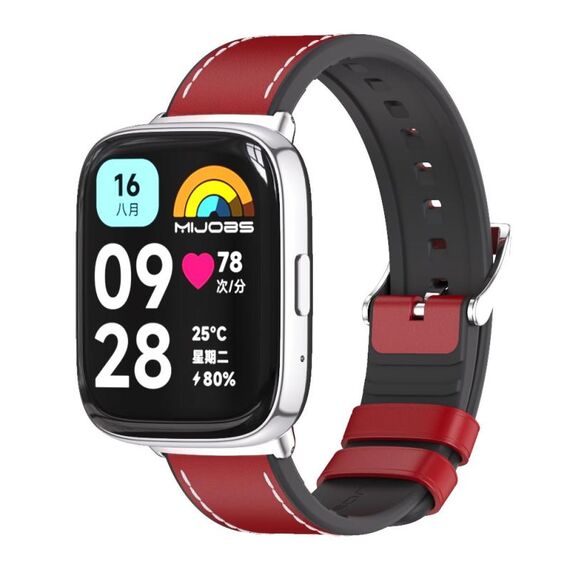 Per Redmi Watch 3 Lite / Watch 3 Active Mijobs cinturino in pelle TPU (rosso argento)
