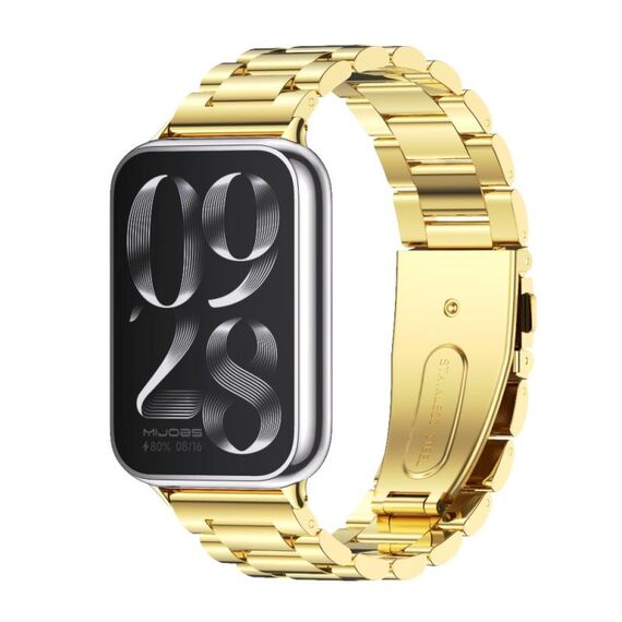 Per Xiaomi Mi Band 8 Pro Mijobs cinturino in acciaio inossidabile a tre perline (oro)