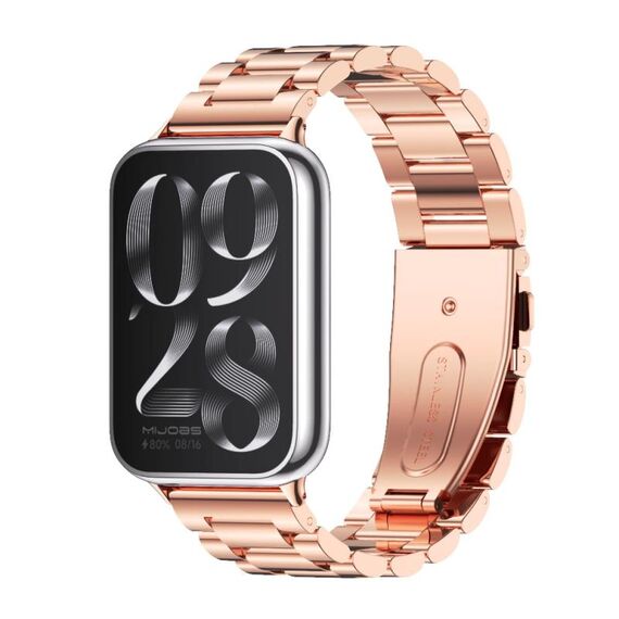 Per Xiaomi Mi Band 8 Pro Mijobs cinturino in acciaio inossidabile a tre perline (oro rosa)