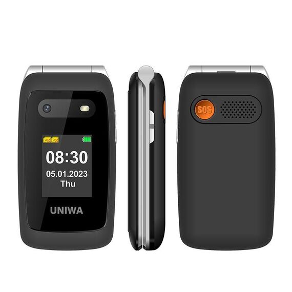UNIWA V202T Telefono 4G Flip Style, Unisoc T107 Cat.1 da 2,4 pollici, SOS, FM, doppia scheda SIM, 21 tasti (nero)