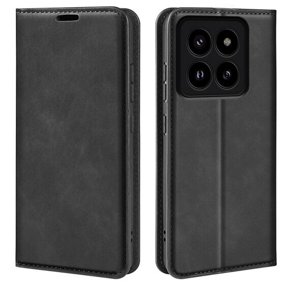 Per Xiaomi 14 Pro Custodia per telefono in pelle con aspirazione magnetica retro-skin (nera)