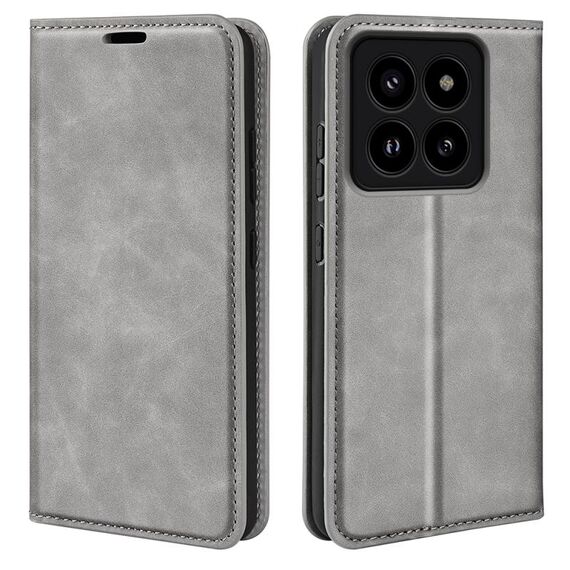 Per Xiaomi 14 Pro Custodia per telefono in pelle con aspirazione magnetica retro-skin (grigia)