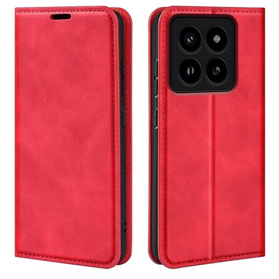 Per Xiaomi 14 Pro Custodia per telefono in pelle con aspirazione magnetica retro-skin (rossa)