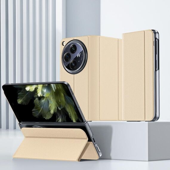 Per OPPO Find N3 Custodia in pelle tinta unita con pellicola integrale Custodia per telefono all-inclusive con supporto (oro)