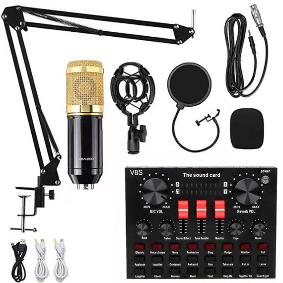 BM800+V8S Set di schede audio Microfono a condensatore audio Microfono da canto da studio