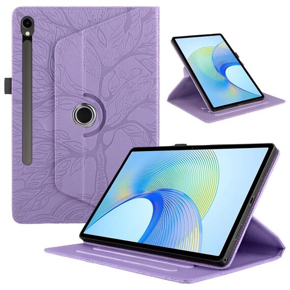 Custodia Smart Tablet in pelle con rotazione in rilievo per Samsung Galaxy Tab S9 FE Tree Life (viola)