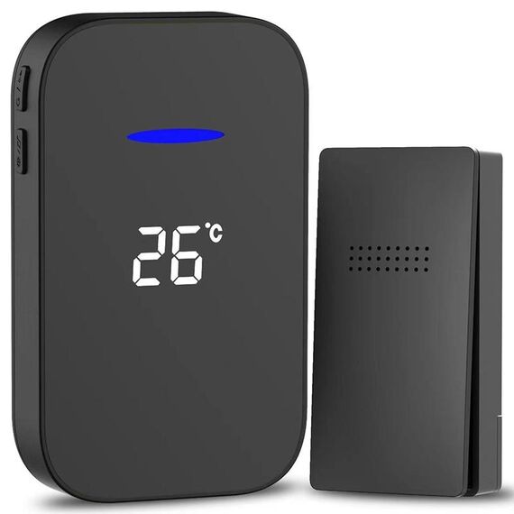 C302B Campanello wireless domestico One to One Display digitale per temperatura Cercapersone per anziani con telecomando, spina americana (nero)